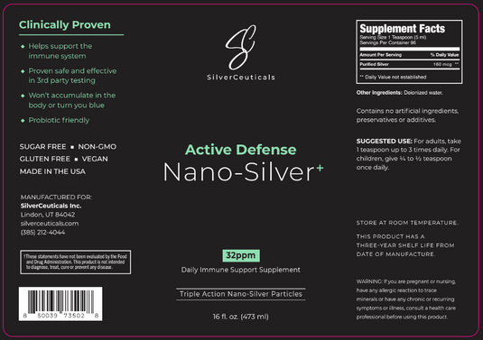 Active Defense Nano-Silver Extra Strength 32 ppm, 16 fl oz / 473 ml bottle